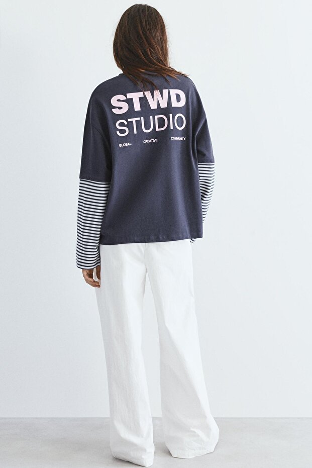 Çift kollu çizgili t-shirt - 5