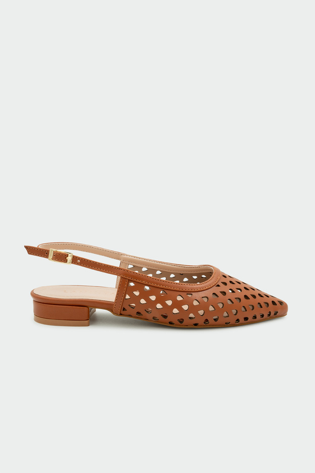 Wespa Laser Cut Detailed Tan Flat Women's Ballet Flats