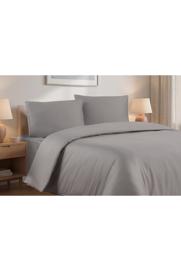81 Thread 100% Cotton Satin Double Duvet Cover Set Gray Ribbed Duvet Cover Set