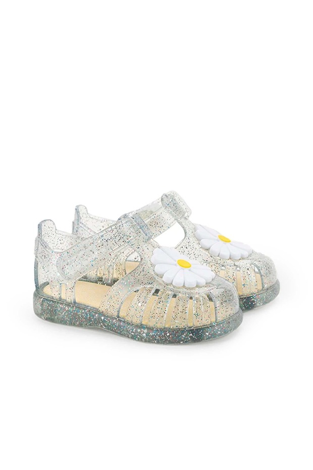 S10322 Tobby Gloss Flor Girl Transparent Glittery Flowers Sandals