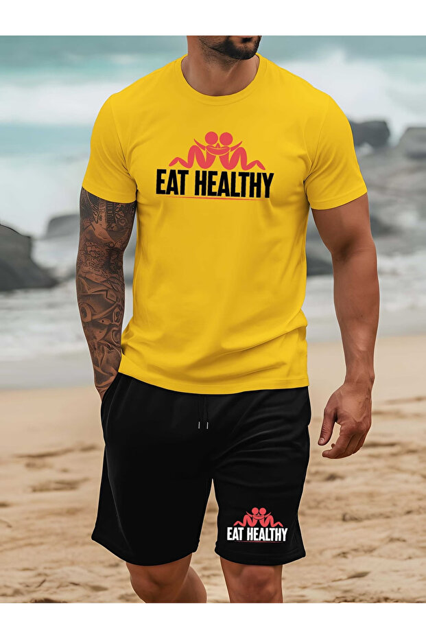 طقم شورت كبير الحجم EAT مطبوع