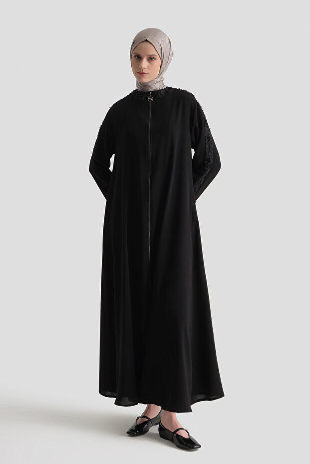 İşlemeli Ferace Siyah - 2