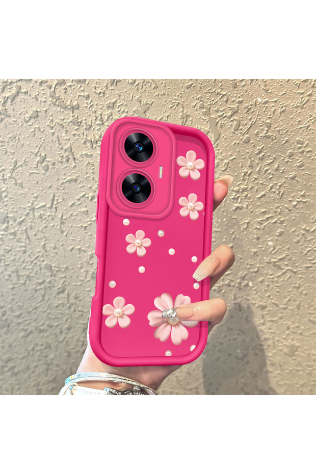 Realme C55 Plain Floral Case, High Quality Silicone, Shockproof, Stylish