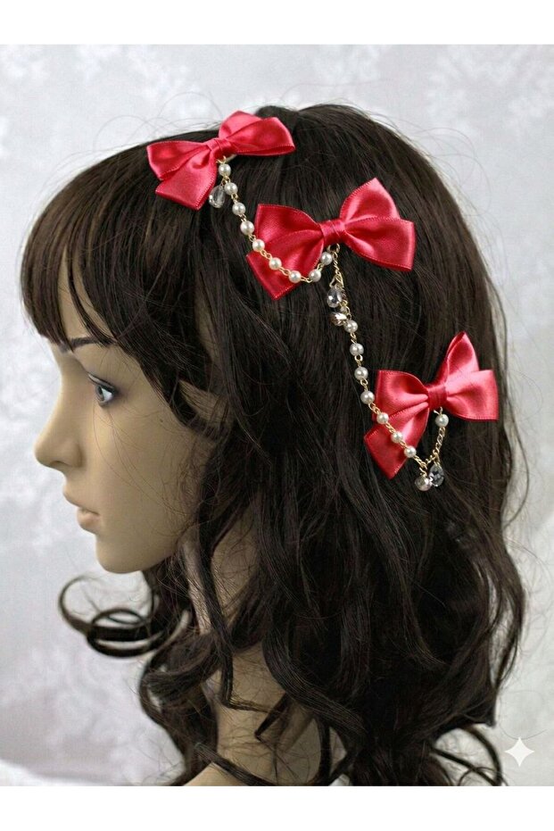 3-Piece Pearl Chain Bow Model Women's Hair Clip