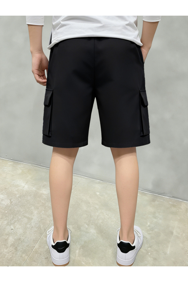 شورت رجالي أسود سادة متعدد الجيوب - 3