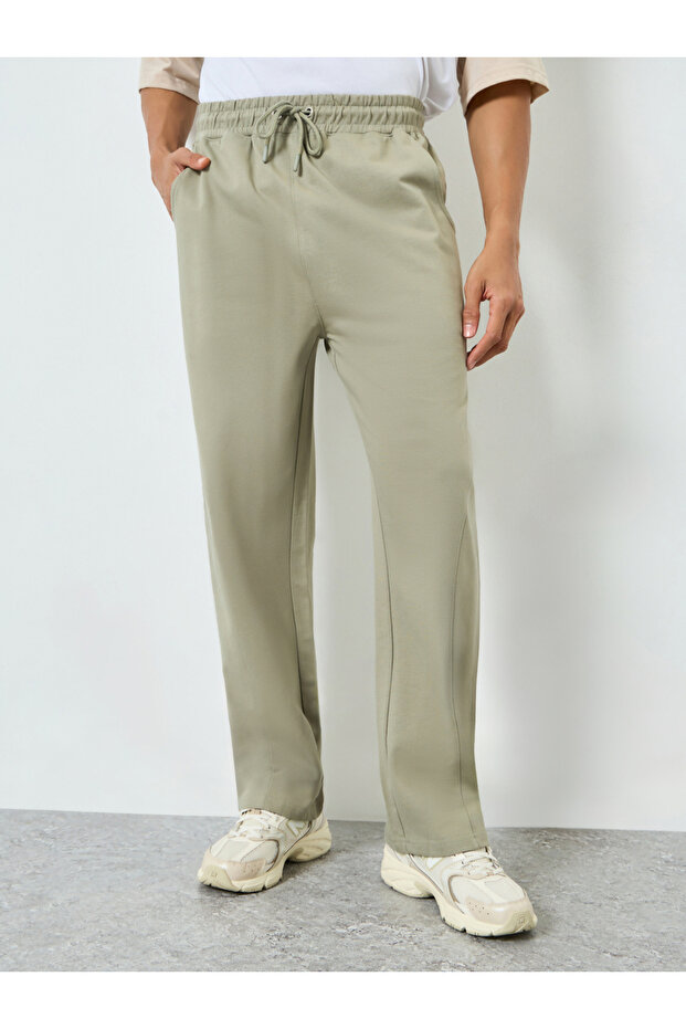 بنطال رياضي رجالي بيج سادة برباط - 1