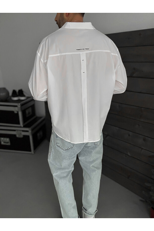 Beyaz Baskılı Oversize Gömlek TW-1057 - 6