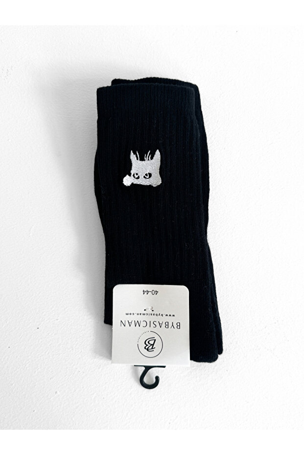 جوارب بلا أسنان سوداء مطرز - 1