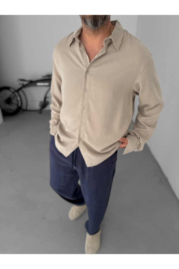 Beige Washed Basic Shirt Yp-5010 - 3