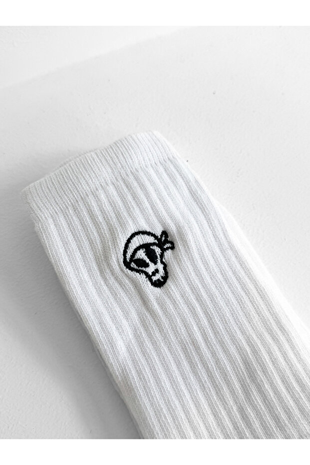 Бял череп бродирани чорапи - 2