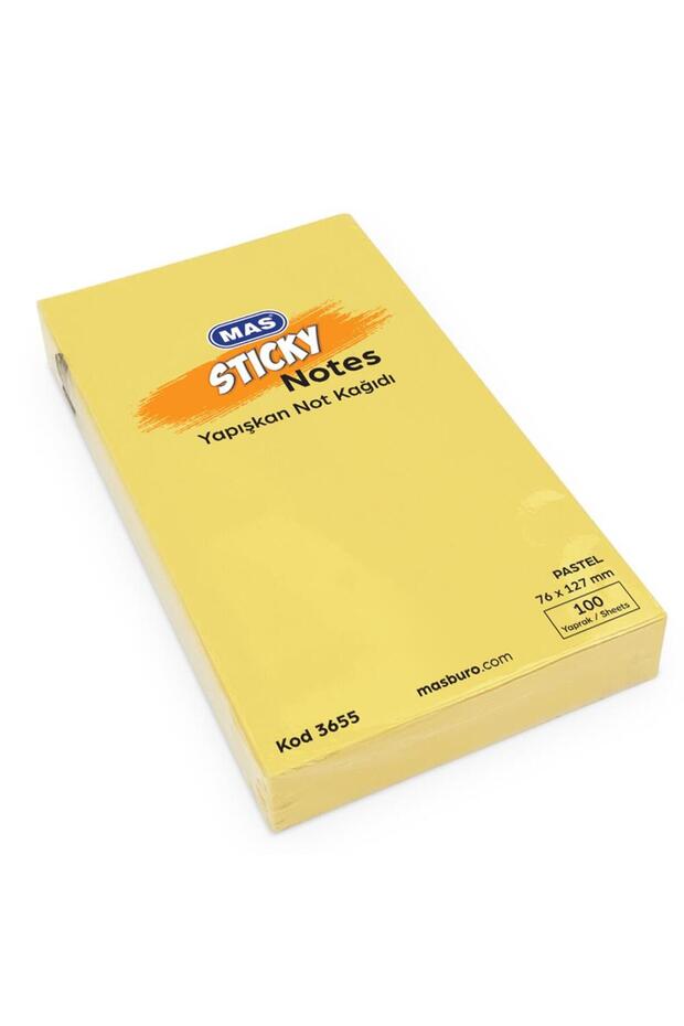 ورق ملاحظات لاصق 100 صفحة 76x127 أصفر باستيل 3655