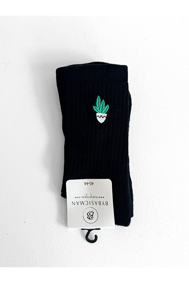 جوارب سوداء أزرق بلون الكوبالت i مطرز - 1