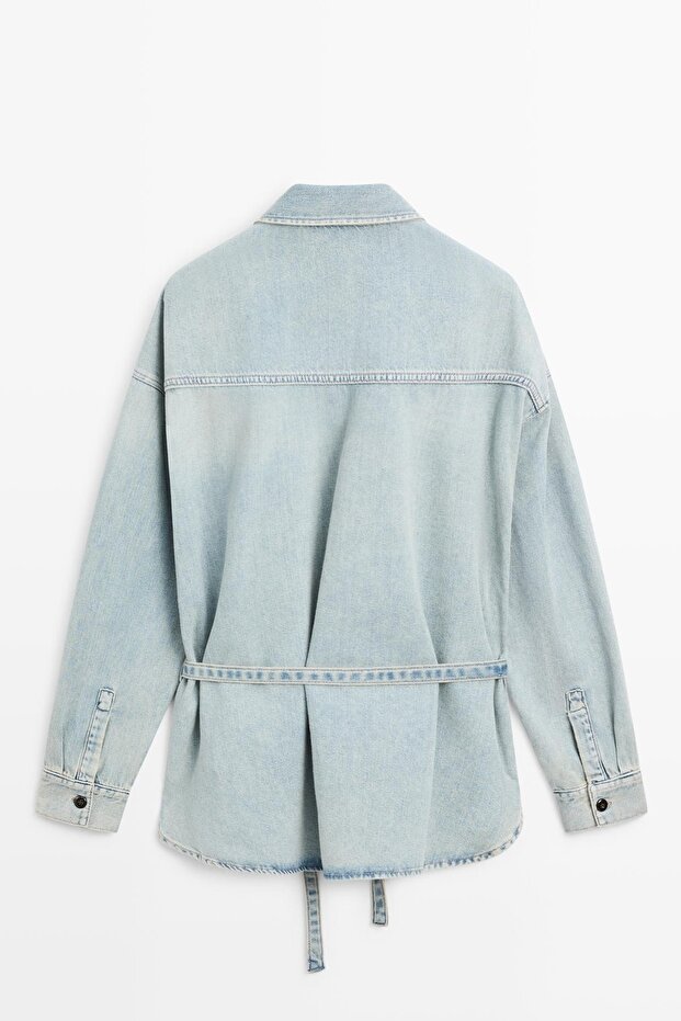 Oversize cepli denim gömlek - 8