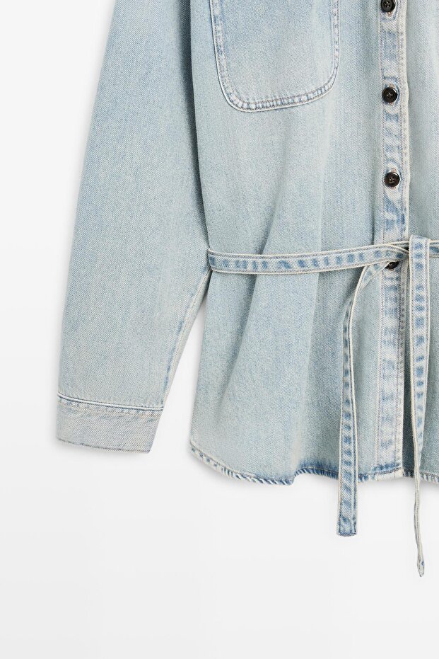 Oversize cepli denim gömlek - 7