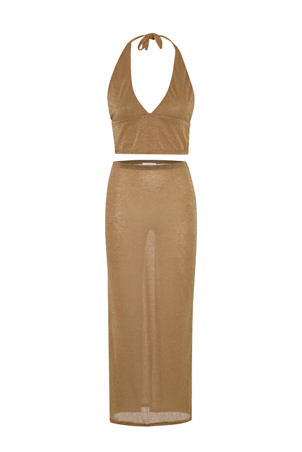 Glittery Gold Cropped - Skirt Set