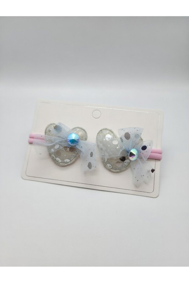 Girl's Set of Bow Detail Rubber Buckles with Pompoms and Stones
