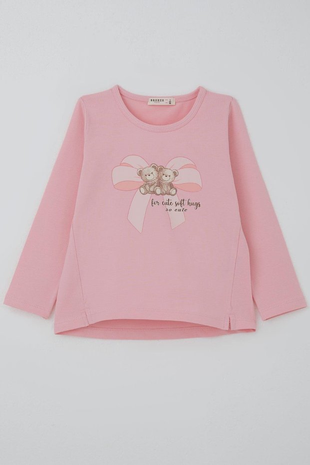 Girl's Long Sleeve T-Shirt with Friends Theme Little Teddy Bears 3-8 Years Old, Pink