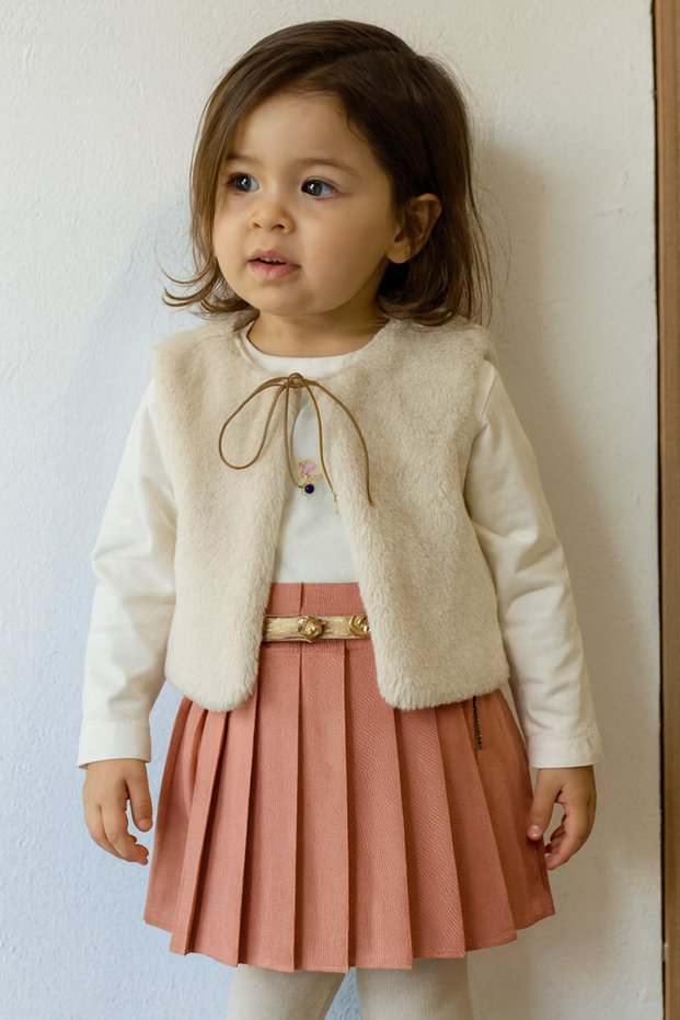 Girl's 3-Piece Set Skirt Vest Embroidered Blouse 100% Cotton Soft Eid Holiday Set