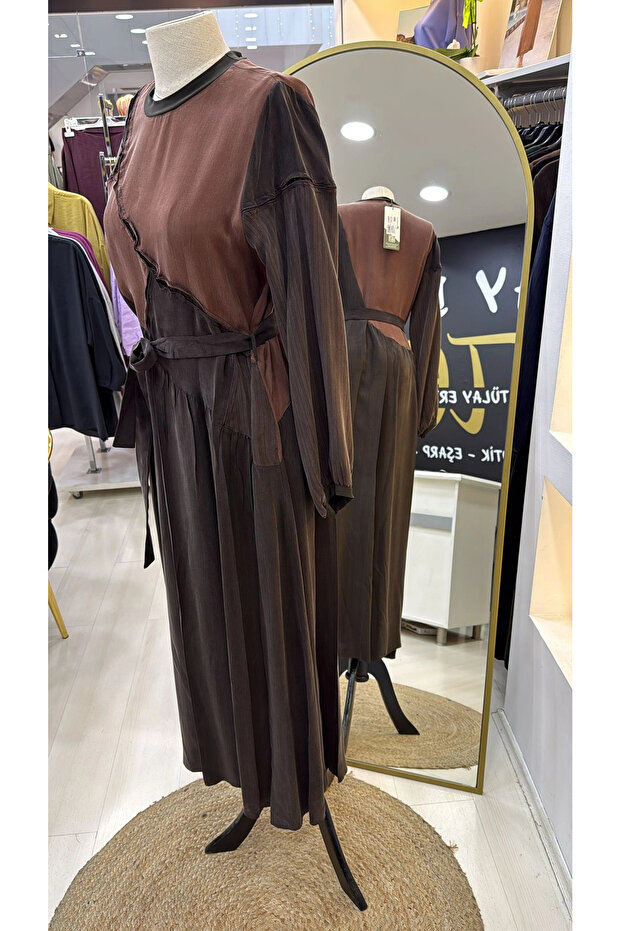 Patchwork Elbise 39801 KAHVE - 6