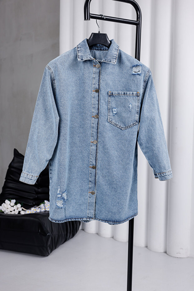 سترة جينز بظهر مطبوع قصة فضفاضة - 3