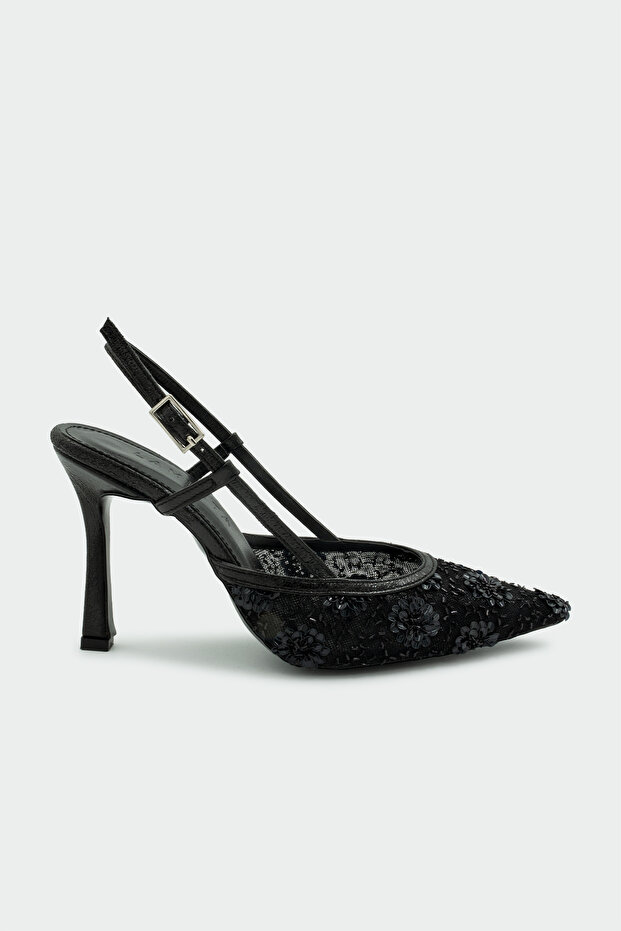 Mass Processing Detailed Women's Black Heeled Shoes