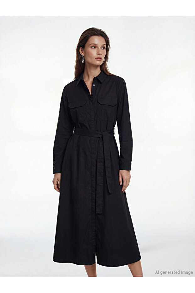 Belted Poplin Shirt Dress