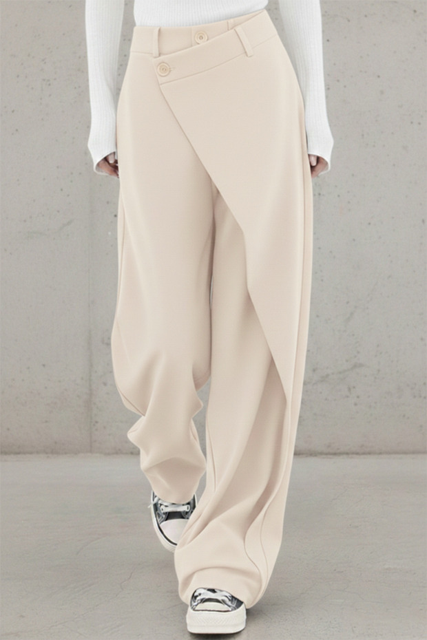 X Nurbeli Black Women's Button Closure Asymmetrical Design Palazzo Pants