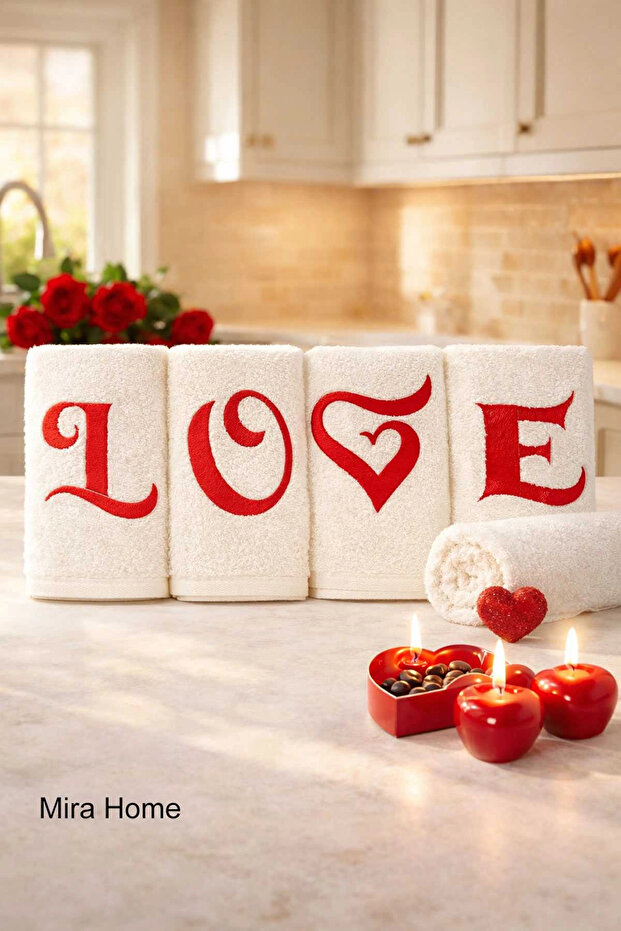 Love Embroidered 4-Piece Kitchen Towel Set 30X50 cm