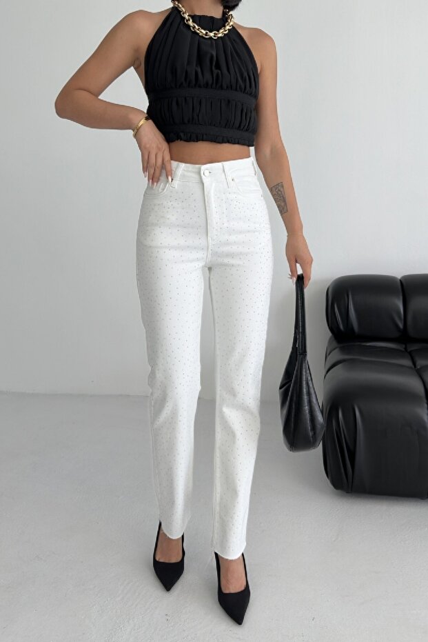 taşlı mom jean - 1