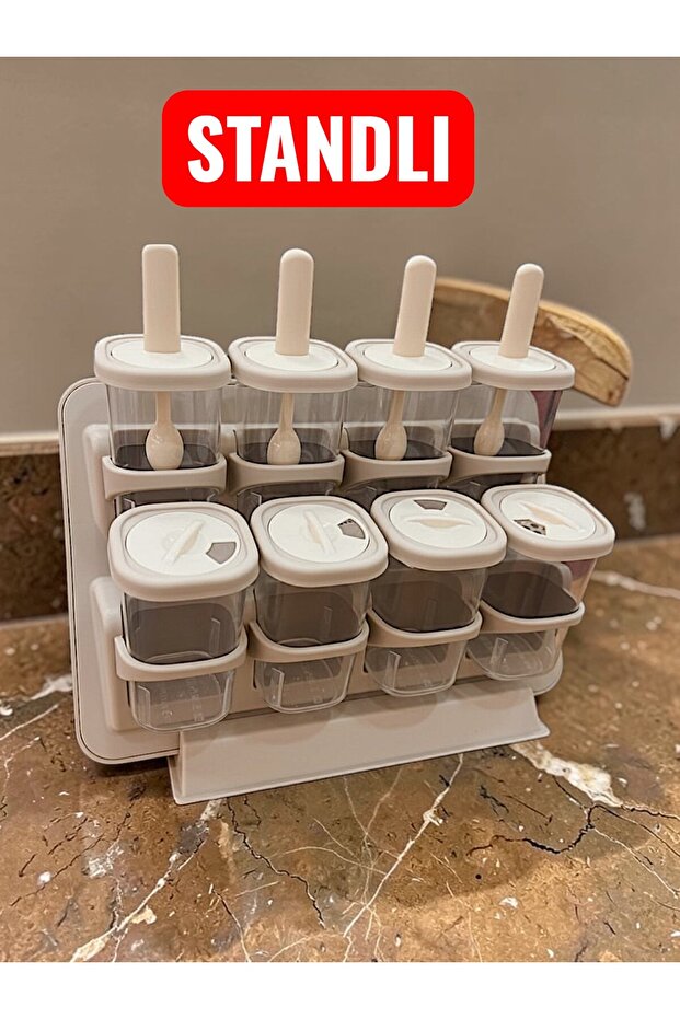 8-Piece Spice Set with Stand, Spoon, and Swivel Lid, Adhesive and Wall-Mountable