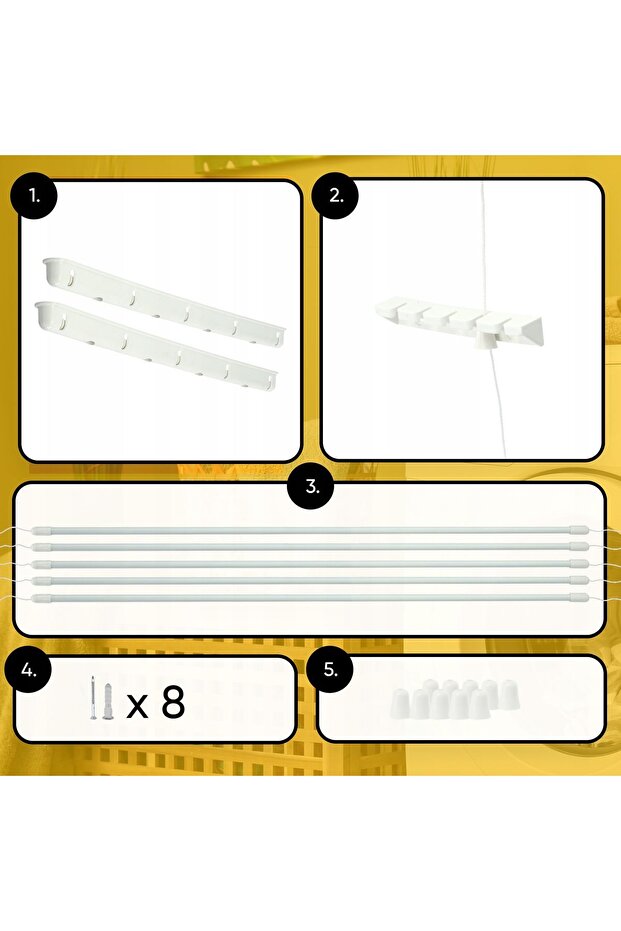 Bathroom Ceiling-Mounted Clothes Dryer 5 Bars 180cm Durable Solid - 5