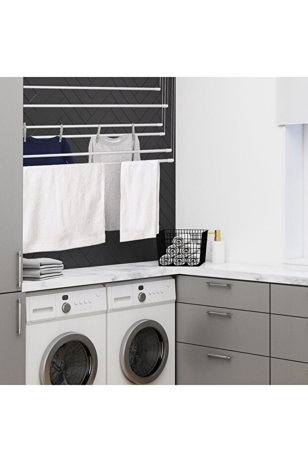 Bathroom Ceiling-Mounted Clothes Dryer 6 Bars 100cm Durable Solid - 2