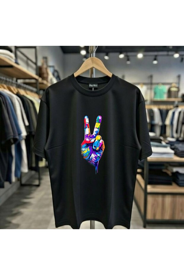 Peace Rainbow Printed 100% Cotton Oversized Loose Fit Regular Fit Crew Neck T-Shirt
