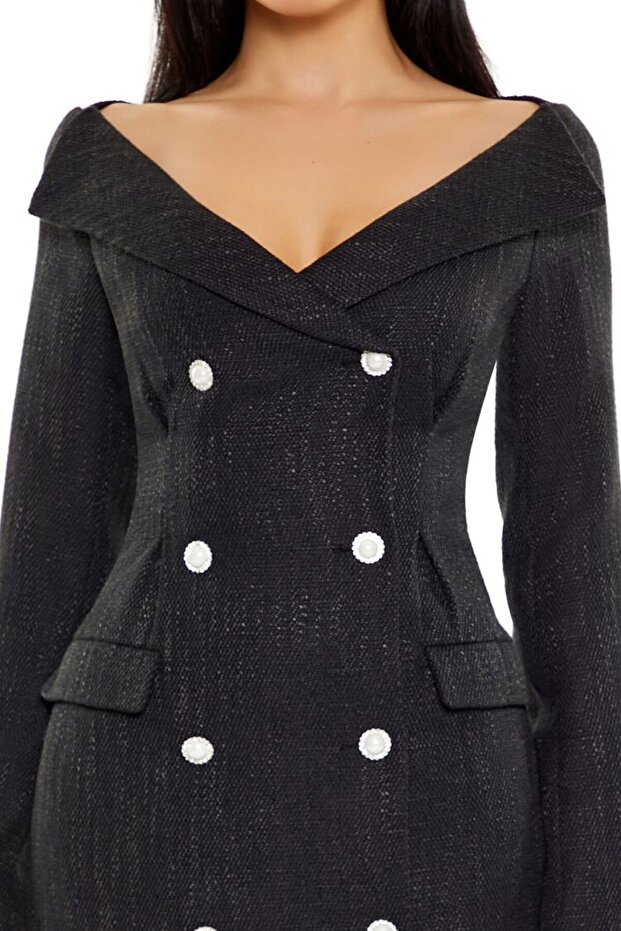 Tüvit Çift Düğmeli Mini Elbise - 3