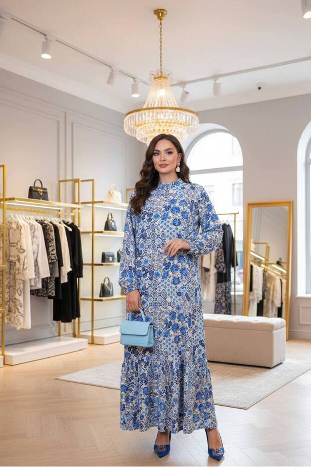 Plus Size Blue Small Floral Dress