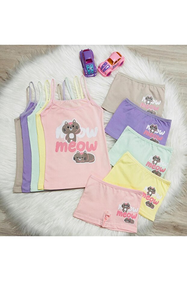 Girls' Printed Tank Top and Boxer Set of 5 P Cotton U