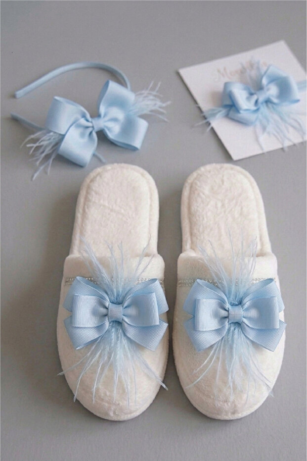 Feathered Bow Maternity Crown Slipper and Baby Headband 3-Piece Maternity Set Mother Baby Set