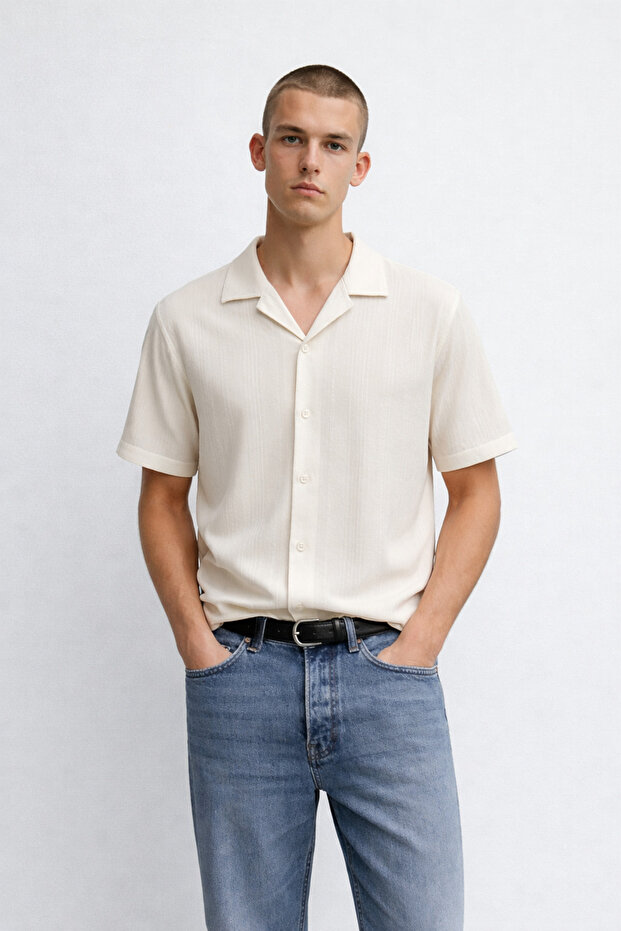 Men's Patterned Stretchy Cotton Pack White Loose Shirts
