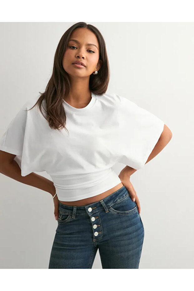 Natural Viscose Blouse with Wide Sleeves and Fitted Waist