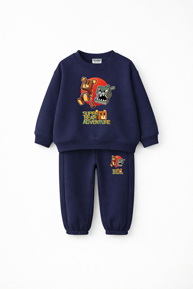 Super Bear Adventure Super Bear Printed Oversize Unisex Children's Tracksuit Set