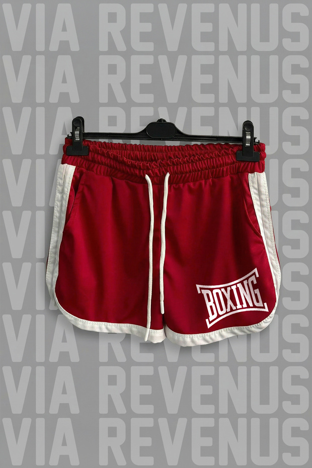 Boxing Lettering Printed with Side Strips Piped Detail Women's Sports Running and Fitness Shorts