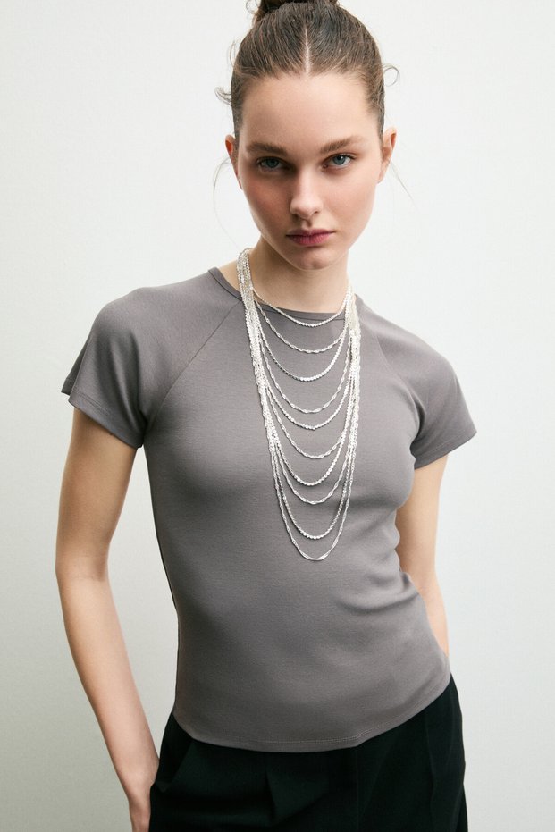Artpo Women's Soft and Stretchy Fabric Cycling Collar Slim Fit Gray T-Shirt