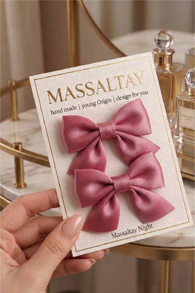 Set of 2 Children's Satin Bow Hair Clips – Ribbon Hair Clips with Clips
