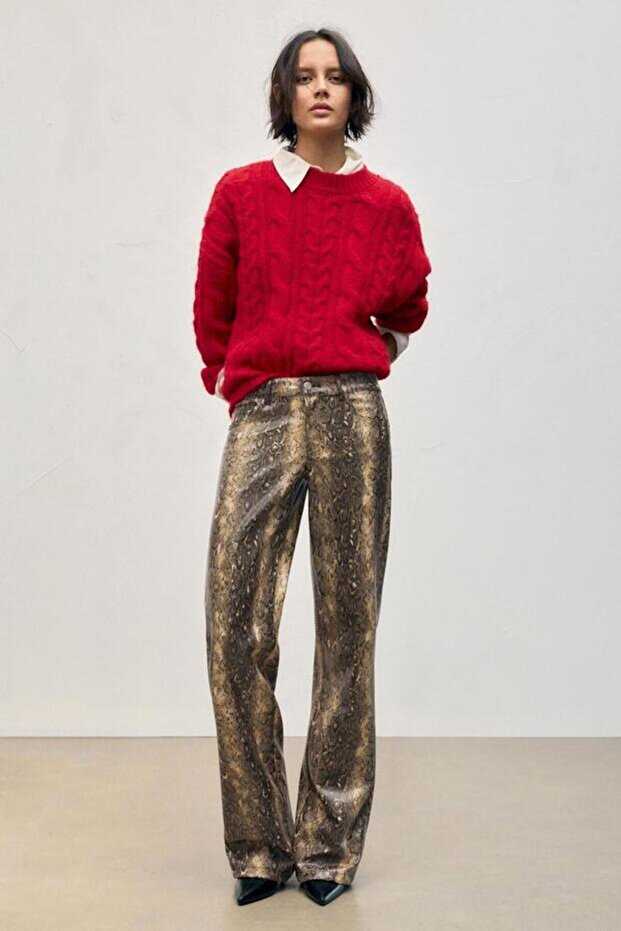 Allbucks Pullbear, Yilan Patterned Suni̇ De Leather Long Cut Pants Abpnb3804