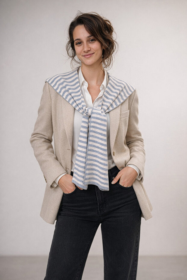 Striped Patterned Reversible Knitwear Office Shawl