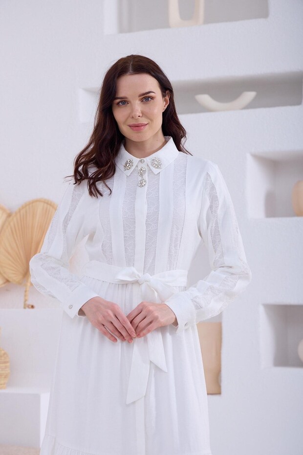 İPEK CUPRA ELBİSE MA06.06 Ekru - 3