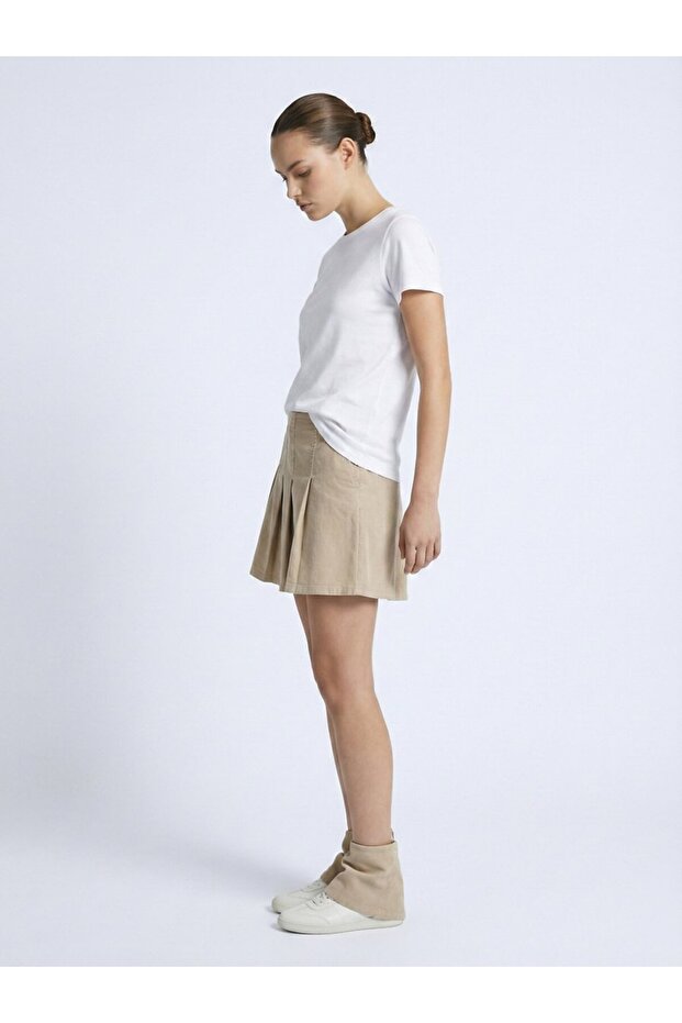 basic cu pliuri Mini-fustă bej - 2