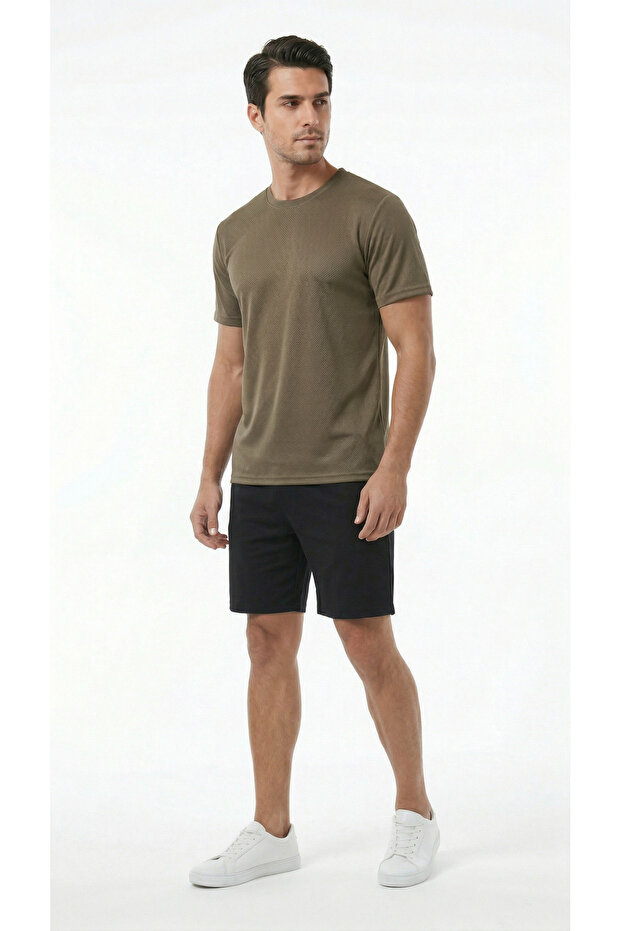 Men's Khaki Sports T-Shirt Pro+ Compression Breathable Sweat-Wicking Fabric Athletic