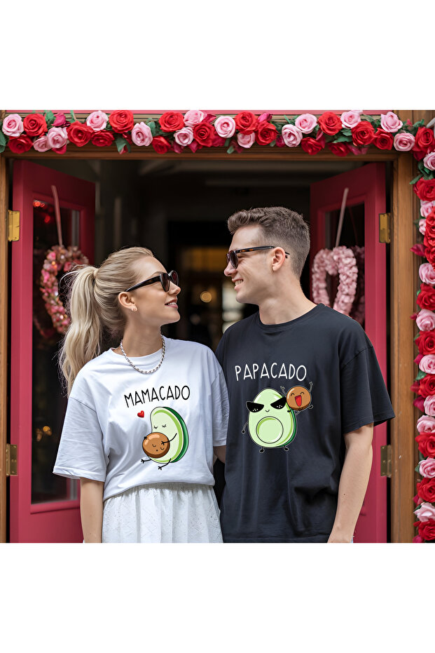 Set of 2 Mamacado Papacado B Printed Mother Father Special Series Combination O Oversized Combed Cotton Tshirt