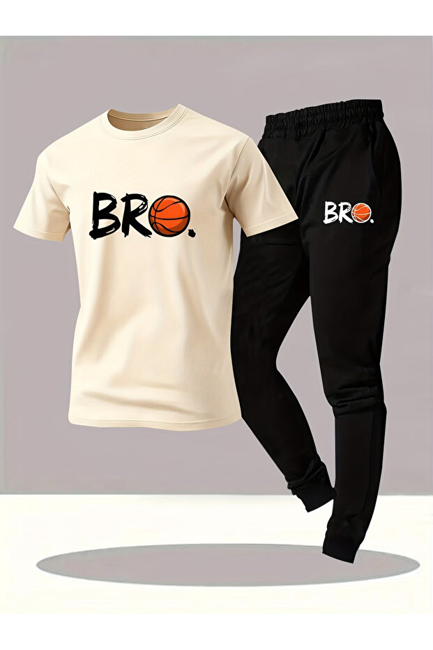 طقم بدلة رياضية BRO مطبوع كبير الحجم - 1